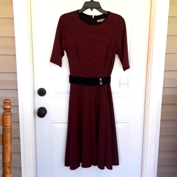 Danny & Nicole Short Sleeve Dots Fit & Flare Dress - Picture 2 of 8